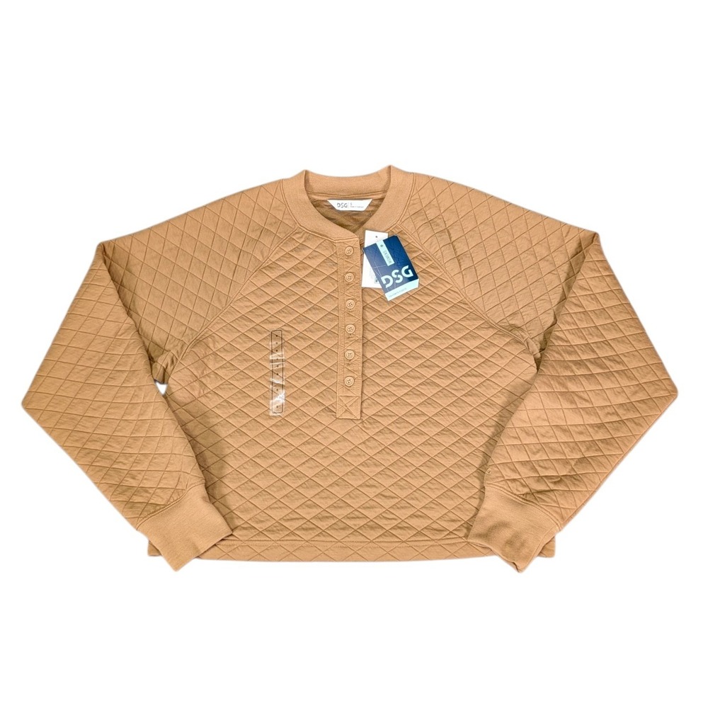 DSG Womens Quilted Henley Sweatshirt Cadet Brown Favorite Fleece Small NWT